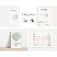 Bundle Babyparty Elefant Grün | Gästebuch-Bild + Ratespiel/Wünschekarte Baby Stadt Land Fluss Block Countdown von JennFeli