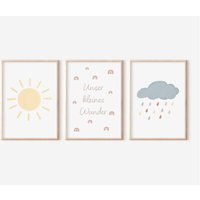 Poster 3Er Set Kleines Wunder Wolke Sonne | Boho Kinderzimmer Bild von JennFeli
