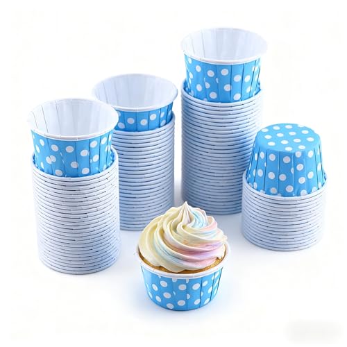 100 Stück Mini Cupcake Liner Papier - Runde Bunte Kuchen Backbecher für Zuhause Geburtstag Party Hochzeit Dekoration Gebäck Muffin Formen Formen (Blau) von Jenngaoo