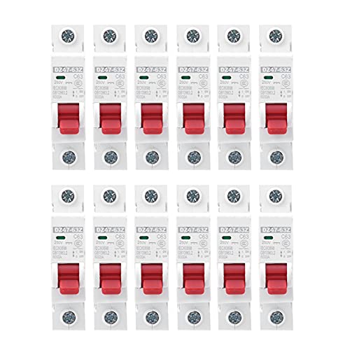 12 Stück Leitungsschutzschalter, 10A/16A/20A/32A/40A/63A DC 250V 1P MCB Air Switch Circuit Protection für Solar PV Anlage und Wohnmobil(63A) von Jenngaoo