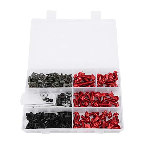 198Pcs/Set Verkleidungsschrauben Kit, Universal Motorrad Windschutzscheibe Verkleidung Schrauben M5 M6 Schrauben Fasteners Karosserie Montage Kits Unterlegscheiben Muttern Schraube Clips(Rot) von Jenngaoo