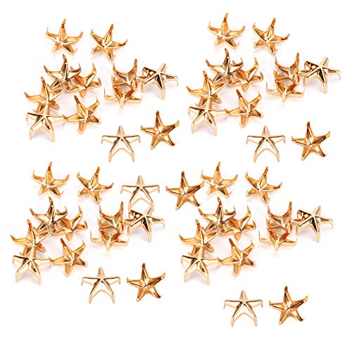 200 Stück Sternform Nieten, 10mm Zinklegierung Star Shaped Ledernieten Fünfzackige Sternnieten Kleidungsstück Nieten Spikes für DIY Taschen Hüte Dekor (Gold) von Jenngaoo