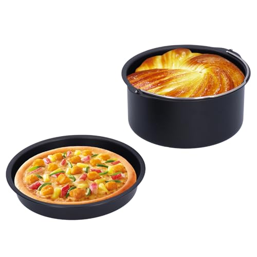 2Pcs Air Fryer Cake Barrel & Pizza Pan, Runde Kuchen Barrel und Pizza Pan für Haushalt Backen Form Desserts Backen Tablett Küche Werkzeug Zubehör(7 Inches) von Jenngaoo