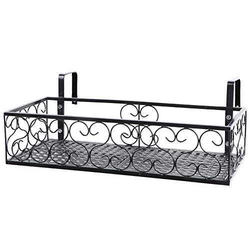 Blumentopf Regal Balkon, Eisen Hängende Pflanzenregal Korb mit Haken, Vintage Blumenständer Ständer Pflanzentöpfe Halter Dekorieren für Patio Veranda oder Zau, 30x20x12 cm, Schwarz (50cm) von Jenngaoo