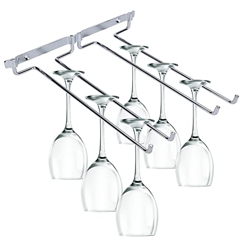 Gläserschiene Zweireihig Gläserhalter Verchromten Metall - Weinschale Rack Weinglashalter Glas Rack Glas Hanger Glashalter Weinglashalterung - 26x25x4 cm /10,2x9,8x1,6 Zoll (Silber) von Jenngaoo