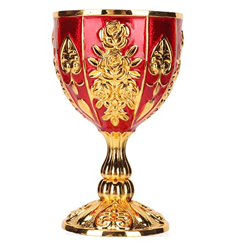 Goldkelch, Zinklegierung Vintage Kelch Goldener Kelch Kommunion Weinglas Dekorativer Weinbecher für Party, Bankett, Bar (Gold und Rot) von Jenngaoo