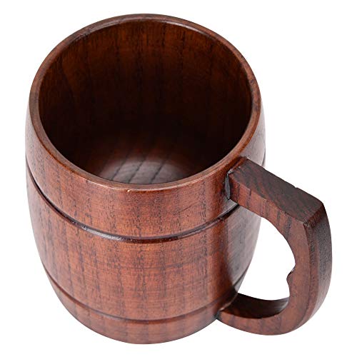 Hölzerner Bierkrug, 10oz Handgefertigter Bierkrug Vintage Bier Kaffee Trinkbecher mit Henkel Holzkrug, Holz Camping Cup Reise Bierbecher Geschenk Outdoor Tasse - 300ml von Jenngaoo