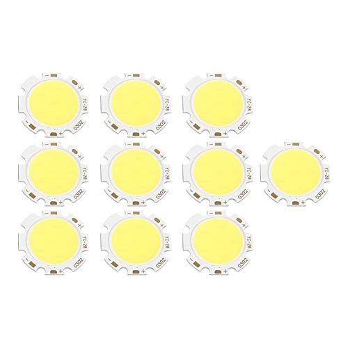 Jenngaoo 10 Stück Runder COB LED Chip, 3W Hochleistungs Birne Lampenlicht Aluminiumplatine LED Chipmodul Dekorationslicht (Weißes Licht 6500K) von Jenngaoo