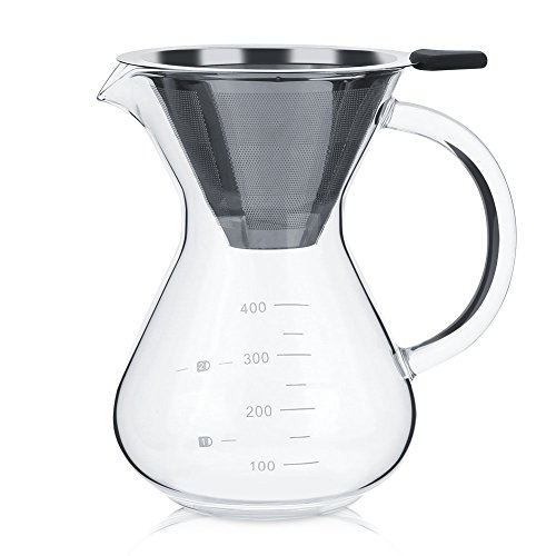 Jenngaoo 400ml Pour Over Kaffeebereiter Set mit Wiederverwendbarem Tropffilter aus Edelstahl Glas Kaffeekanne mit Filter Papierloser Hand Kaffeetropfer Tropfkaffeemaschine Set von Jenngaoo