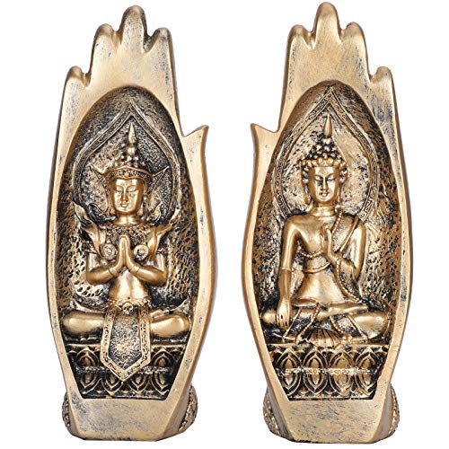 Jenngaoo 2Pcs Buddha Statue Kleine Ornamente, Harz Miniatur Schreibtisch Skulptur Meditieren Sitzende Buddha Statue Figur Schnitzen Figur Handwerk für Heimtextilien Ornament(Gold) von Jenngaoo