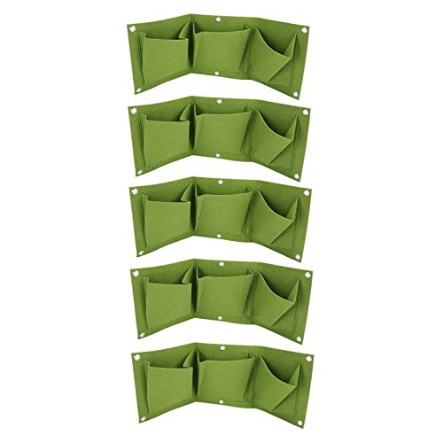 Jenngaoo 3 Taschen Vertikale Wand Garten Pflanzer, 5 Stück Pflanze Wachsen Tasche Wiederverwendbare Filz Garten Pflanzer für Saftiges Blumengemüse Drinnen/Draußen (Grün) von Jenngaoo