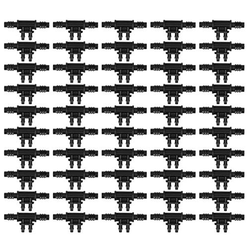 Jenngaoo 50 Stück Bewässerung Anschluss Kit - Universal Tropfbewässerung Stachelverbinder 4 Wege Widerhaken T Armaturen 8/1 bis 4/7 mm Tropfbewässerung Beschläge Kit - Schwarz von Jenngaoo