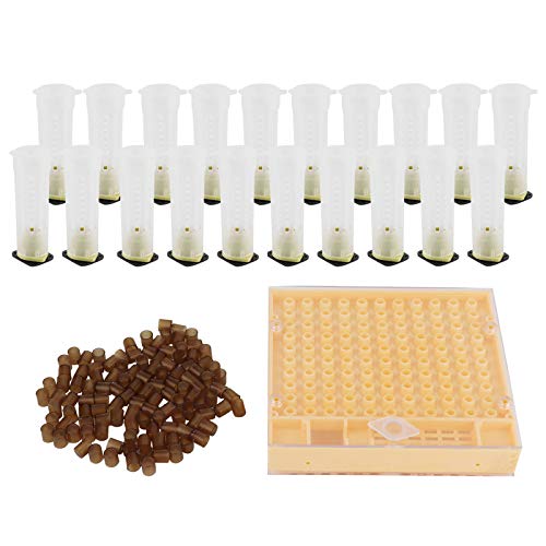 Jenngaoo Bienenzucht System Kit, 1 x Queen Bee Cage + 20 x Queen Bee Cage Schutzhülle + 110 x Queen Cell Cup, Imkerei Komplettes Queen Rearing Cell Cup Kit von Jenngaoo