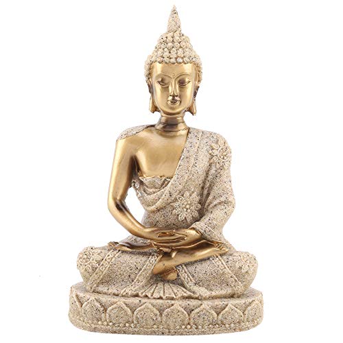 Jenngaoo Buddha Statue, Sitzende Buddha Schnitzfigur Handwerk Sandstein Buddha Statue für Heimdekoration Tischschmuck - 11cm (Gold) von Jenngaoo