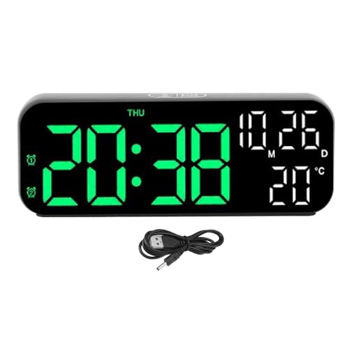 Jenngaoo Digitale Uhr mit Dualem Display, Sprachsteuerung, 3 Helligkeitsstufen, Datum- und Temperaturanzeige, Countdown-Funktion, LED-Elektronikwecker mit Snooze für Haushalt, SCHL (Schwarze grüne von Jenngaoo