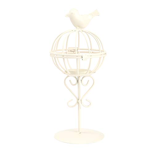 Jenngaoo Eisen Kerzenhalter, Retro aushöhlen Vogelkäfig Form Vintage Kerzenständer Dekorative Sockel Kerzenhalter für Hochzeit Urlaub Dekoration(Weiß) von Jenngaoo