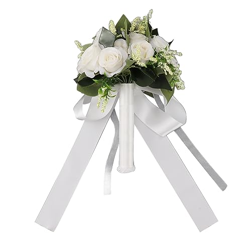 Jenngaoo Handstrauß, Hochzeit Mit Blumen Braut Handstrauß Weißer Blumenstrauß, Künstlicher Blumenstrauß Dekorative Rosen Blumen Für Hochzeit, Party, Jahrestag von Jenngaoo