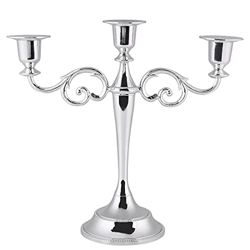 3 Armiger Kerzenhalter, Vintage Kerzenständer Metall Europäische Kerzenleuchter Kandelaber für Heimtextilien Hochzeit Candlelight Dinner (Silver) von Jenngaoo