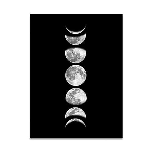 Jenngaoo Mondphase Wandkunst Malerei, Mondphasen Malerei Randlose Gemälde Schwarz Weiß Kunstdruck Poster für Heimtextilien 40x30cm(Schwarz 090-2) von Jenngaoo