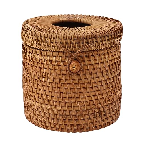 Jenngaoo Dekoratives Rattan Taschentuchbox Abdeckung, Taschentuchbox Halter, Gewebter Kosmetiktuchhalter, Runde Zylinder von Jenngaoo