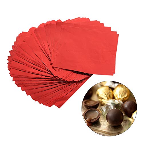 Schokolade Süßigkeiten Alufolie Verpackung Papier, Bunt Folie Papier Wrapper für DIY Hausgemachter Candy Packung Dekoration, 3 x 3 Zoll, Quadratisch, 100 Stück, 7 Farben (Rot) von Jenngaoo