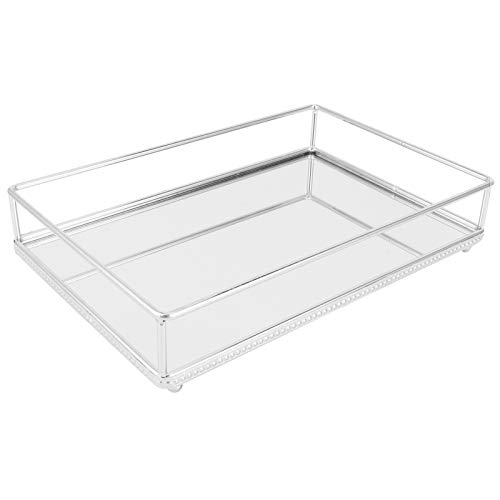 Jenngaoo Spiegeltablett, Kosmetik Aufbewahrungs Display Tablett Organizer Metall Spiegelbasis dekorative Tabletts für Waschtisch, Badezimmer, Schlafzimmer - Silber, 30,5x20,5x6 cm von Jenngaoo