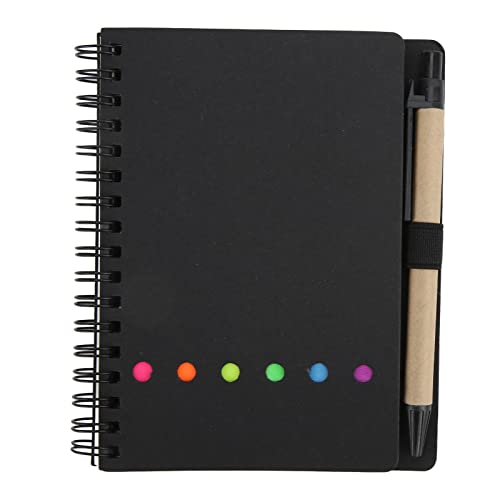 Jenngaoo Tragbares einfaches Doppel Spulen Notizbuch, Student Notepad Business Office Stationery Kraftbuch mit Stift & Sticky Notes für Journaling Planung Büro Schule Nutzung (Schwarz) von Jenngaoo