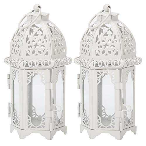 2 Stück Kerzenhalter Ornamente, Weiß Transparent Romantische Burg Eisen Kerzenständer Ornamente Vintage Hängende Kerze Halter für Party Home Hochzeit Esstisch von Jenngaoo