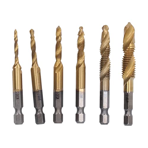 Kombi Bohrer Bit, 6 Stück Gewindebohrer HHS Feingewinde Schraubenbohrer M3 M4 M5 M 6 M8 M10 Spiralgewindebohrer Set Zum Bohren Und Gewindeschneiden von Jenngaoo