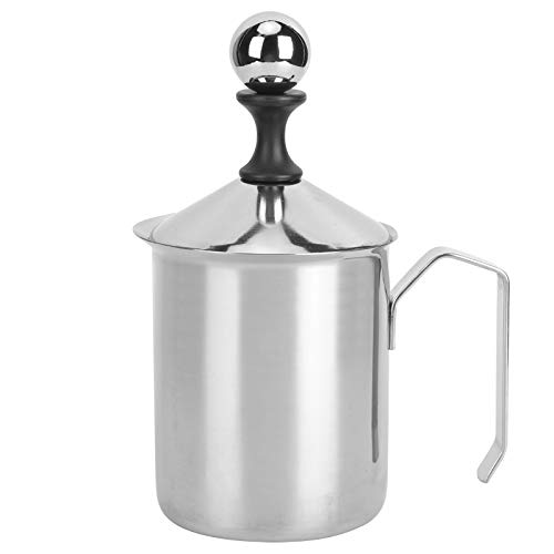 Manueller Milchaufschäumer, Edelstahlaufschäumer Schäumer Mixer Rührer Handpumpe Aufschäumer für Kaffee Latte Art 400ml von Jenngaoo