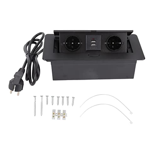 Pop Up Steckdosenleiste, 250V Einbau Steckdose Tischanschlussbox Tischsteckdose mit 2 Steckdosen + 2 USB Ladeanschlüssen von Jenngaoo