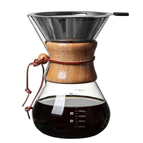 Jenngaoo Pour Over Kaffeemaschine, 400ml Wiederverwendbare Kaffeekanne aus Glas mit Edelstahlfilter Manueller Kaffeetropfer mit Holzhülle für Zuhause und Unterwegs von Jenngaoo