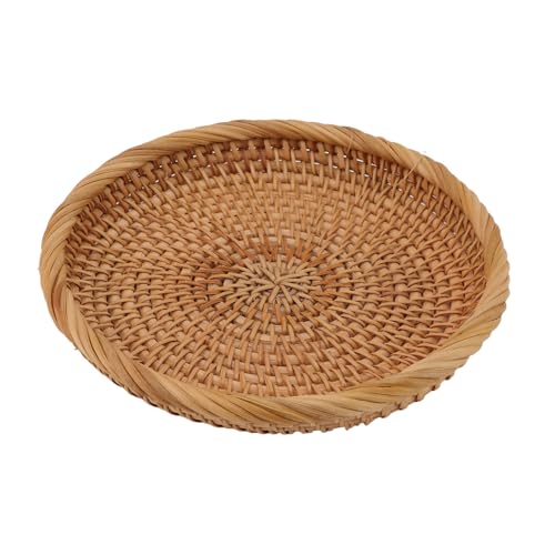 Rattan Obsttablett, Rattan Serviertablett Rundes Gewebtes Serviertablett, Brot Obstkorb, Handgewebter Lebensmittelaufbewahrungshalter, Dekoratives Tablett Für Den Arbeitstisch in Der Küche(L) von Jenngaoo