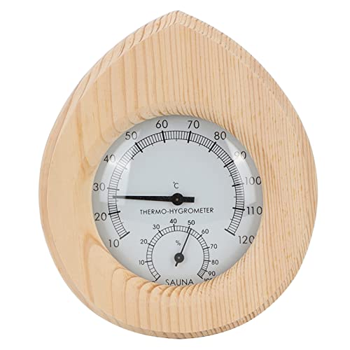 Jenngaoo Sauna Thermo Hygrometer, 2 in 1 tropfenförmiges Holz Thermometer Hygrometer mit großer Anzahl Sauna Zubehör für Dampfbad und Saunaraum, 16,5 x 14 cm von Jenngaoo