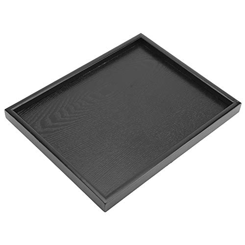 Schwarzes Massivholz Teetablett, Schwarzes Rechteckiges Serviertablett Holz Handgefertigtes Dekorative Teetablett für Tee Kaffee Snacks Speisen(30 x 24 x 2cm) von Jenngaoo