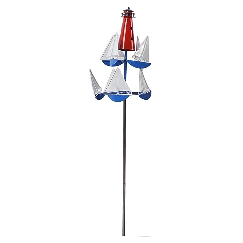 Segelboot Windmühlen, Leuchtturm Segelboot Dekoration, Leuchtturm Segelboot Skulptur, Outdoor Segelboot Windmühlen Spinner für Terrasse, Rasen, Garten, Hof von Jenngaoo