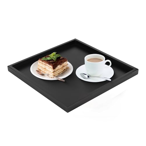 Serviertablett aus Holz, Quadratisches Tablett, Schwarzes Rechteckiges Serviertablett aus Holz, Handgefertigte Dekorative Tabletts für Haus Küche Restaurant 11,8 x 11,8 x 0,8 Zoll von Jenngaoo