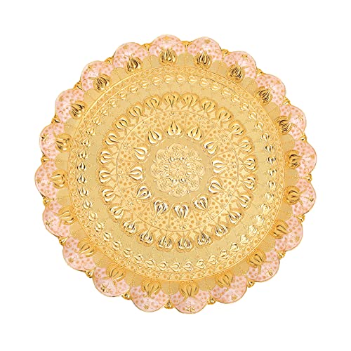 Türkisches Tee/Kaffee Serviertablett, Vintage Kaffeetablett Rund Geprägtes Muster, Esstisch Tablett Getränke Serviertablett Dessertteller Hochzeits Serviertablett Für Bankett Party(Golden) von Jenngaoo