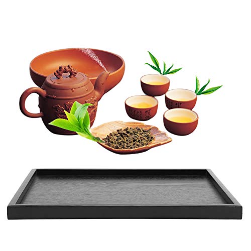 Jenngaoo Schwarzes Massivholz Teetablett, Schwarzes Rechteckiges Serviertablett Holz Handgefertigtes Dekorative Teetablett für Tee Kaffee Snacks Speisen (22 x 15 x 3 cm) von Jenngaoo