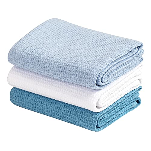 Jennice House Geschirrtücher Set, Baumwoll Waffelgewebe Küchentücher, Handtücher in großer Größe, 3er Set (Blau Set) von Jennice House
