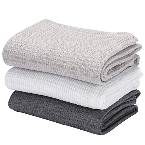 Jennice House Geschirrtücher Set, Baumwoll Waffelgewebe Küchentücher, Handtücher in großer Größe, 3er Set (Grau Set) von Jennice House