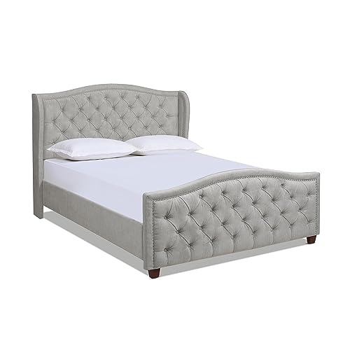 Jennifer Taylor Home Zayla Wingback gepolstertes Plattform-Bettgestell (silbergraues Polyester, Queen-Size-Bett (US-Standard)) von Jennifer Taylor Home