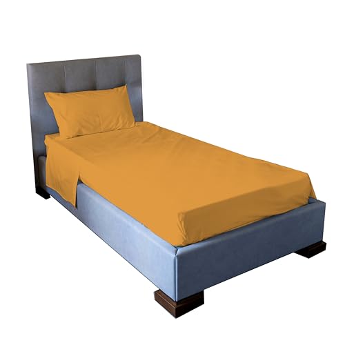 Jenny Sesal Bettwäsche-Set – einfarbig – Made in Italy komplett für Doppelbett – Einzelbett – französisches Bett – Bettwäsche-Set + Kissenbezüge (Goldgelb, Einzelbett) von Jenny Sesal
