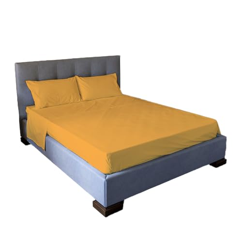 Jenny Sesal Bettwäsche-Set – unifarben – Made in Italy komplett für Doppelbett – Einzelbett – französisches Bett – Bettwäsche-Set + Kissenbezüge (Goldgelb, Doppelbett) von Jenny Sesal