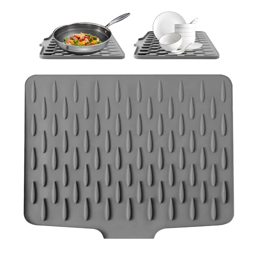 Abtropfmatte Geschirr, Abtropfmatte Spüle Silikon, Auslaufsicherer Arbeitsplattenschutz aus Hitzebeständigem, Faltbare Abtropfmatte mit Rillenstruktur für Arbeitsplatten, Spülbecken (Grau, 40*32) von Jennytim