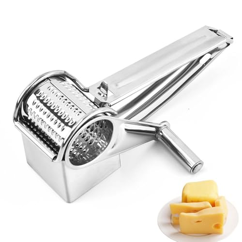 Edelstahl-Käsereibe mit Handkurbel Praktische rotierende Küchenreibe für Parmesan, Mozzarella Hartkäse Spülmaschinenfest rostfrei Haushalt Profiküche von Jennytim