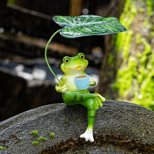 Froschfigur für den Garten, Outdoor Gartenstatue aus wetterfestem Harz, Dekofigur für Beet, Teich, Balkon & Mülleimer, Lustige Deko für Gartenteich und Blumentopf (A) von Jennytim
