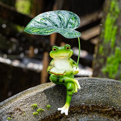 Froschfigur für den Garten, Outdoor Gartenstatue aus wetterfestem Harz, Dekofigur für Beet, Teich, Balkon & Mülleimer, Lustige Deko für Gartenteich und Blumentopf (B) von Jennytim