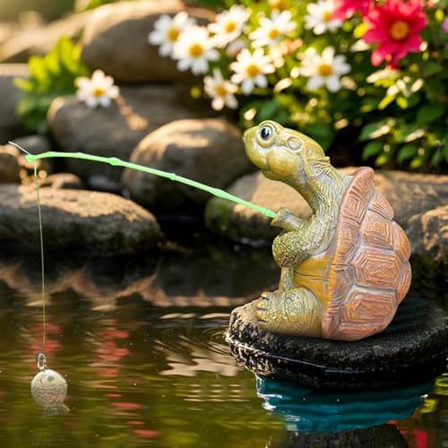 Jennytim Deko Garten Frosch Figuren Wasserspiel Figur aus wetterfester Kunstharz für Mini-Teich, Beet, Balkon & Terrasse Gartenteich Teichdeko Geschenk (Schildkröte) von Jennytim