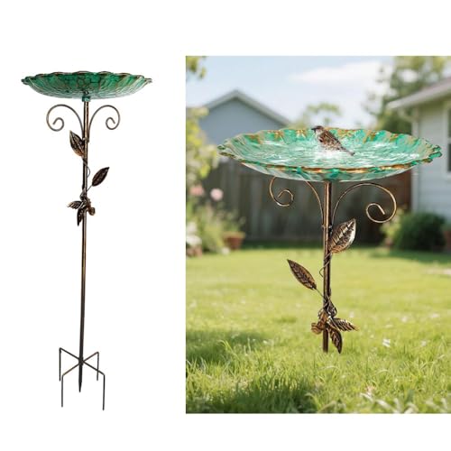 Jennytim Großer Vogelbad aus Metall 77cm, Standvogelbad für Garten, Frostsichere Vogeltränke aus Metall für Wildvögel, Vogeltränke für Außen, Gartendeko mit Wasserstelle für Balkon und Garten von Jennytim